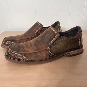 BED|STU Distressed Brown Leather Slip On Loafers Contrast Stitching 11 Classic